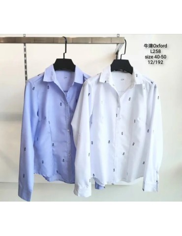 Camisa Oxford L258-BLANCO CON AZUL CLARO (Pack 12)
